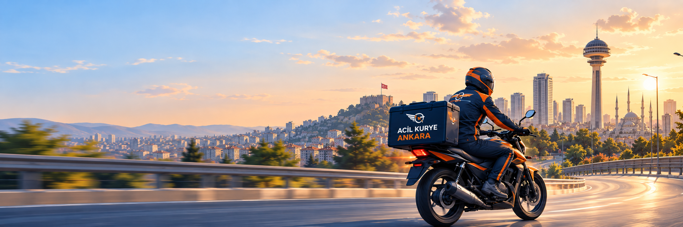 Ankara manzarasında teslimata giden motosikletli kurye